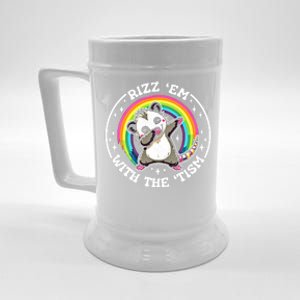 Rizz Em With The Tism Autism Funny Meme Autistic Opossum Meaningful Gift Beer Stein