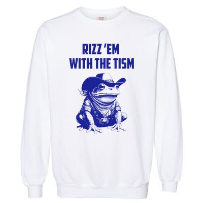 Rizz Em With The Tism Frog Garment-Dyed Sweatshirt