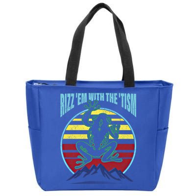 Rizz Em With The Tism Autism Funny Tism Rizz Autistic Frog Gift Zip Tote Bag