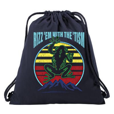 Rizz Em With The Tism Autism Funny Tism Rizz Autistic Frog Gift Drawstring Bag