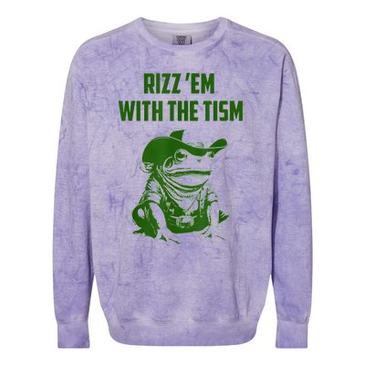 Rizz Em With The Tism Frog Colorblast Crewneck Sweatshirt