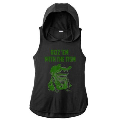 Rizz Em With The Tism Frog Ladies PosiCharge Tri-Blend Wicking Draft Hoodie Tank