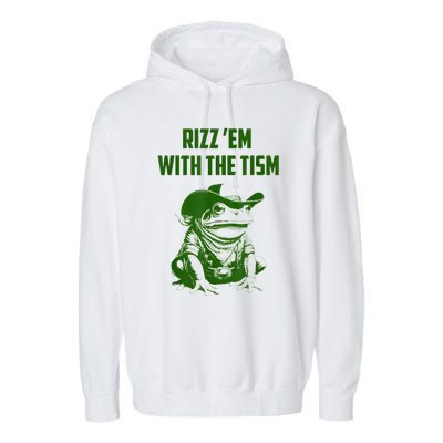 Rizz Em With The Tism Frog Garment-Dyed Fleece Hoodie