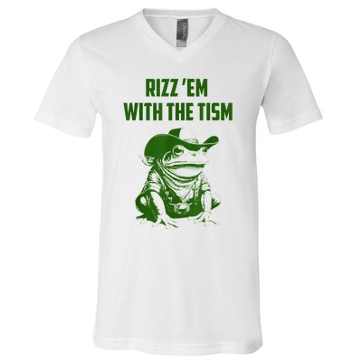 Rizz Em With The Tism Frog V-Neck T-Shirt