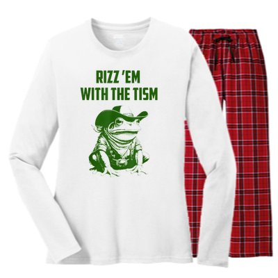 Rizz Em With The Tism Frog Women's Long Sleeve Flannel Pajama Set 