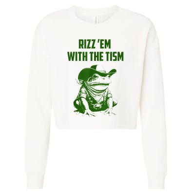 Rizz Em With The Tism Frog Cropped Pullover Crew