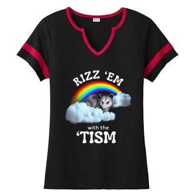 Rizz Em With The Tism Meme Autistic Opossum Autism Funny Ladies Halftime Notch Neck Tee