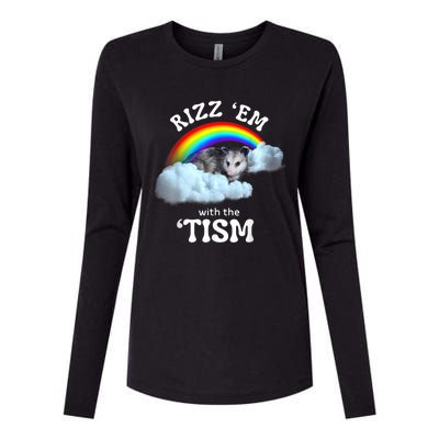 Rizz Em With The Tism Meme Autistic Opossum Autism Funny Womens Cotton Relaxed Long Sleeve T-Shirt