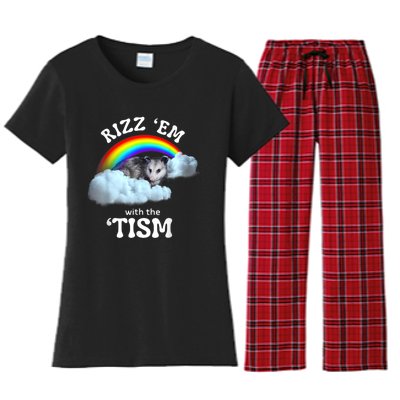 Rizz Em With The Tism Meme Autistic Opossum Autism Funny Women's Flannel Pajama Set