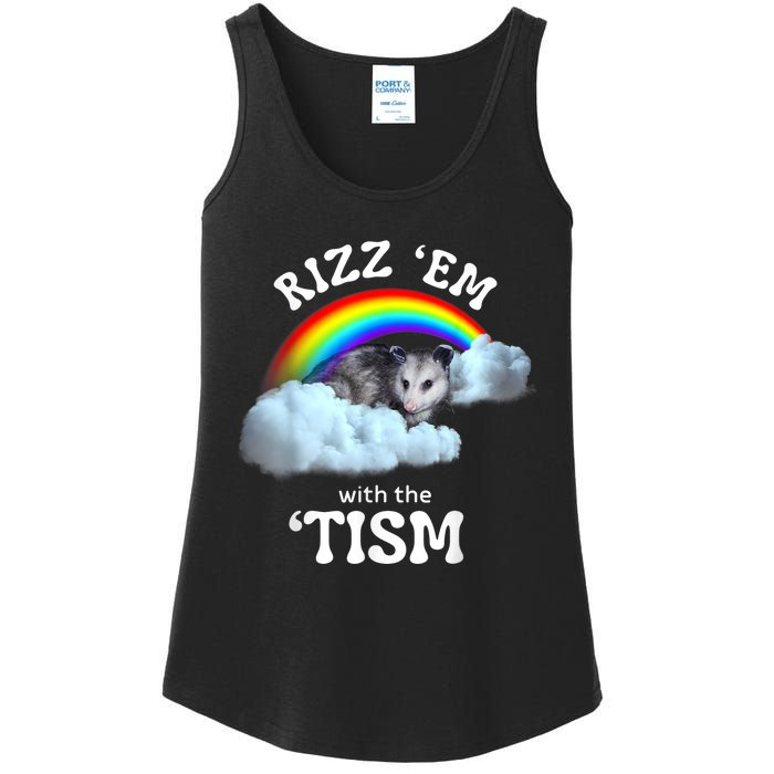 Rizz Em With The Tism Meme Autistic Opossum Autism Funny Ladies Essential Tank