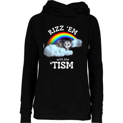 Rizz Em With The Tism Meme Autistic Opossum Autism Funny Womens Funnel Neck Pullover Hood