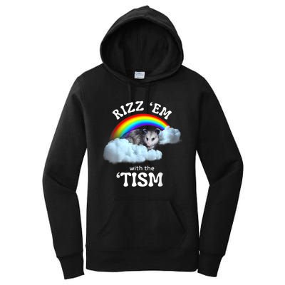 Rizz Em With The Tism Meme Autistic Opossum Autism Funny Women's Pullover Hoodie