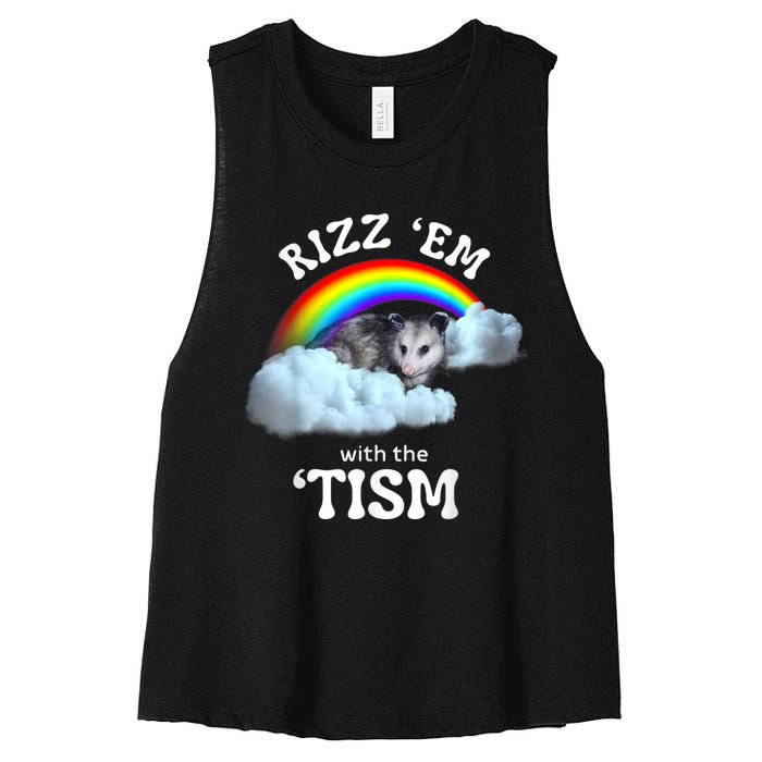 Rizz Em With The Tism Meme Autistic Opossum Autism Funny Women's Racerback Cropped Tank