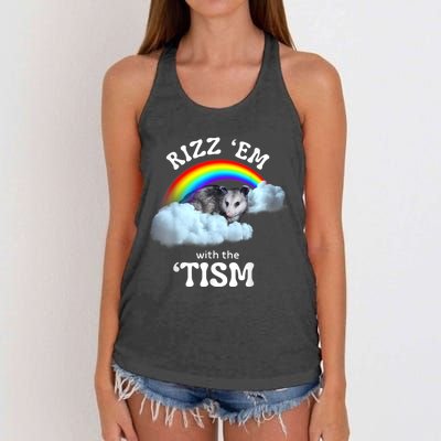 Rizz Em With The Tism Meme Autistic Opossum Autism Funny Women's Knotted Racerback Tank