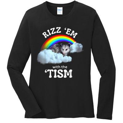 Rizz Em With The Tism Meme Autistic Opossum Autism Funny Ladies Long Sleeve Shirt