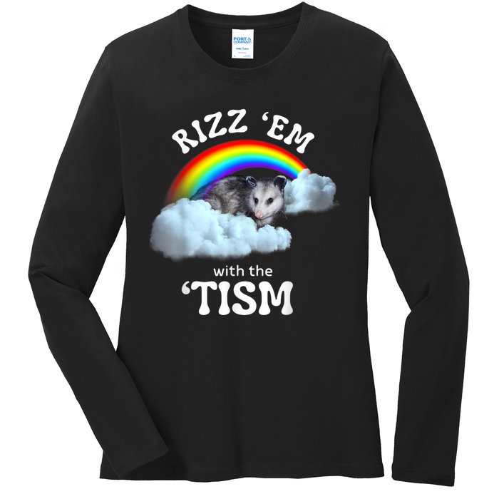 Rizz Em With The Tism Meme Autistic Opossum Autism Funny Ladies Long Sleeve Shirt