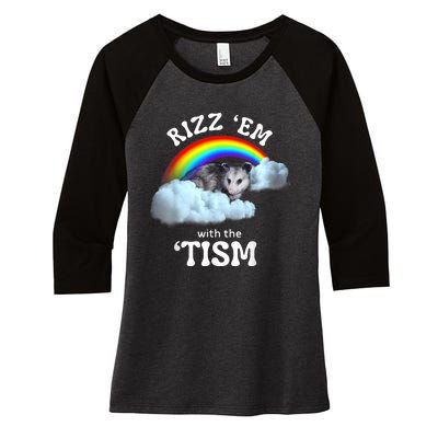 Rizz Em With The Tism Meme Autistic Opossum Autism Funny Women's Tri-Blend 3/4-Sleeve Raglan Shirt