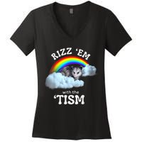 Rizz Em With The Tism Meme Autistic Opossum Autism Funny Women's V-Neck T-Shirt