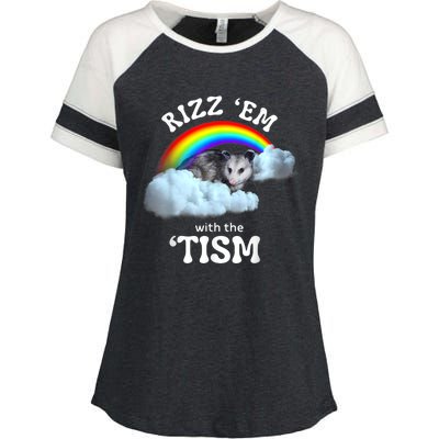 Rizz Em With The Tism Meme Autistic Opossum Autism Funny Enza Ladies Jersey Colorblock Tee