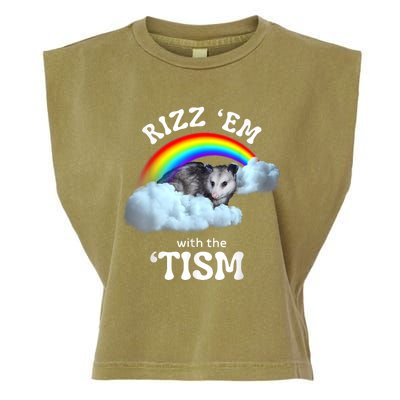 Rizz Em With The Tism Meme Autistic Opossum Autism Funny Garment-Dyed Women's Muscle Tee