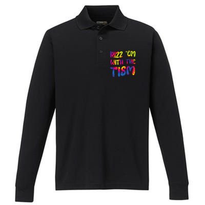 Rizz Em With The Tism Funny Autism Meme Autistic Gift Performance Long Sleeve Polo