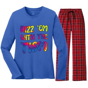 Rizz Em With The Tism Funny Autism Meme Autistic Gift Women's Long Sleeve Flannel Pajama Set 