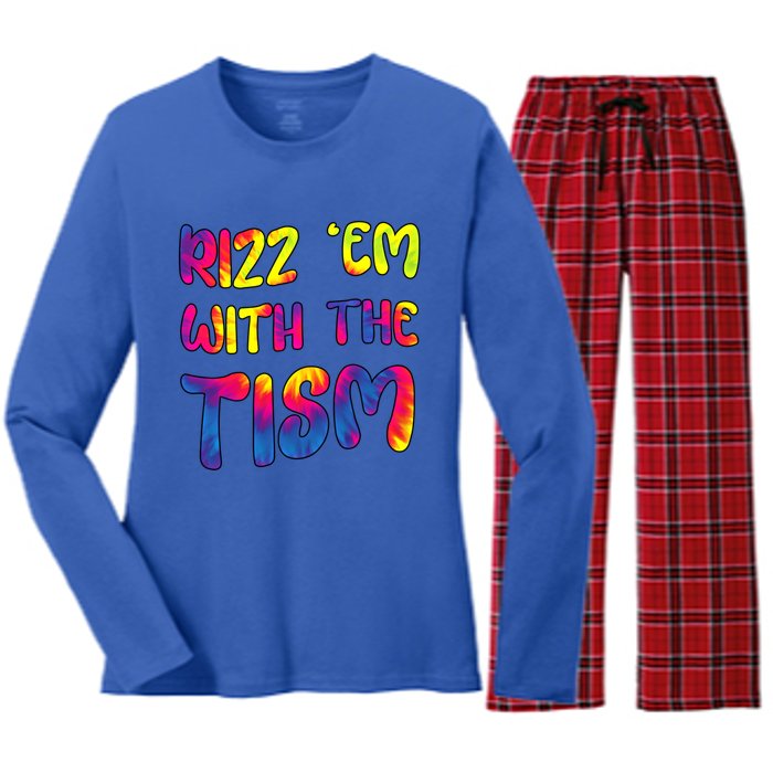 Rizz Em With The Tism Funny Autism Meme Autistic Gift Women's Long Sleeve Flannel Pajama Set 