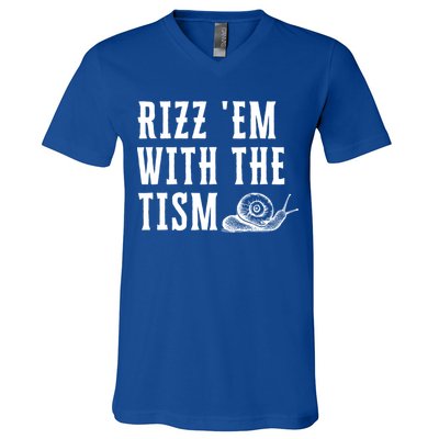 Rizz Em With The Tism Funny Autism Perfect Awareness Funny Gift V-Neck T-Shirt