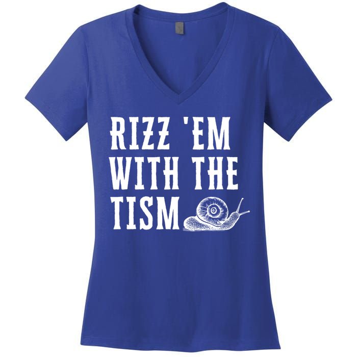 Rizz Em With The Tism Funny Autism Perfect Awareness Funny Gift Women's V-Neck T-Shirt