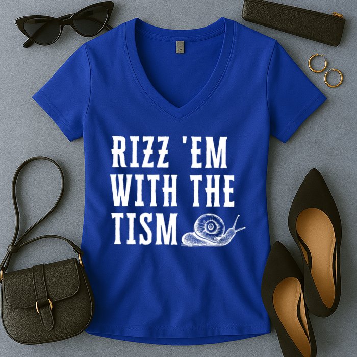 Rizz Em With The Tism Funny Autism Perfect Awareness Funny Gift Women's V-Neck T-Shirt