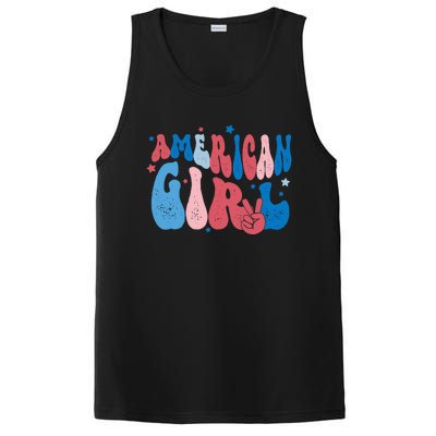 Retro Fourth 4th Of July Patriotic Groovy All American Girl PosiCharge Competitor Tank