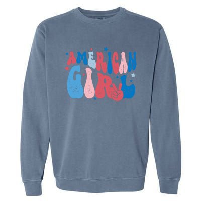 Retro Fourth 4th Of July Patriotic Groovy All American Girl Garment-Dyed Sweatshirt