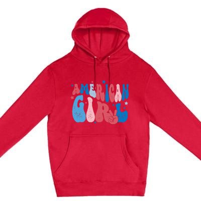 Retro Fourth 4th Of July Patriotic Groovy All American Girl Premium Pullover Hoodie