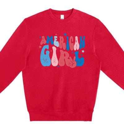 Retro Fourth 4th Of July Patriotic Groovy All American Girl Premium Crewneck Sweatshirt