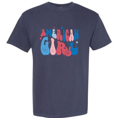 Retro Fourth 4th Of July Patriotic Groovy All American Girl Garment-Dyed Heavyweight T-Shirt