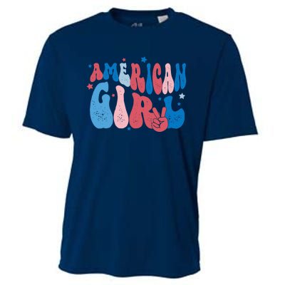 Retro Fourth 4th Of July Patriotic Groovy All American Girl Cooling Performance Crew T-Shirt