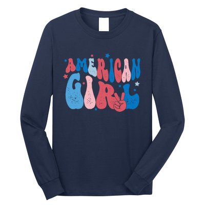 Retro Fourth 4th Of July Patriotic Groovy All American Girl Long Sleeve Shirt