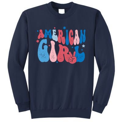 Retro Fourth 4th Of July Patriotic Groovy All American Girl Sweatshirt