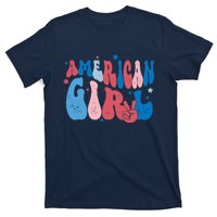 Retro Fourth 4th Of July Patriotic Groovy All American Girl T-Shirt