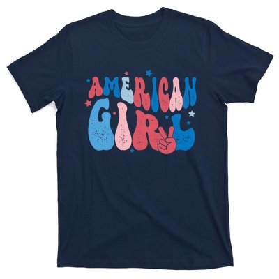 Retro Fourth 4th Of July Patriotic Groovy All American Girl T-Shirt