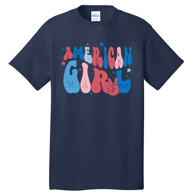 Retro Fourth 4th Of July Patriotic Groovy All American Girl Tall T-Shirt