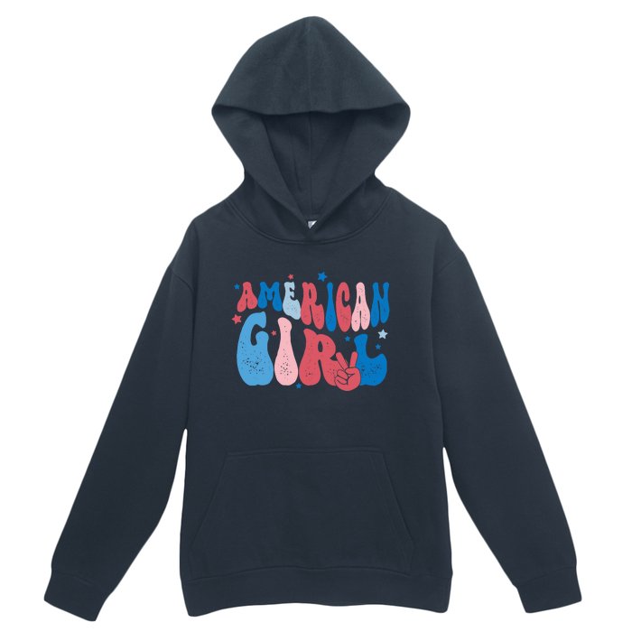 Retro Fourth 4th Of July Patriotic Groovy All American Girl Urban Pullover Hoodie