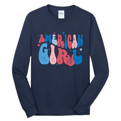 Retro Fourth 4th Of July Patriotic Groovy All American Girl Tall Long Sleeve T-Shirt