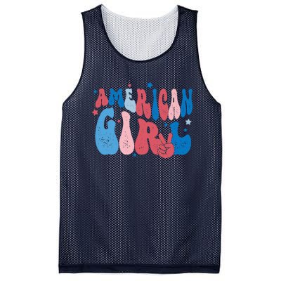 Retro Fourth 4th Of July Patriotic Groovy All American Girl Mesh Reversible Basketball Jersey Tank