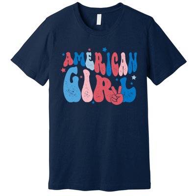 Retro Fourth 4th Of July Patriotic Groovy All American Girl Premium T-Shirt