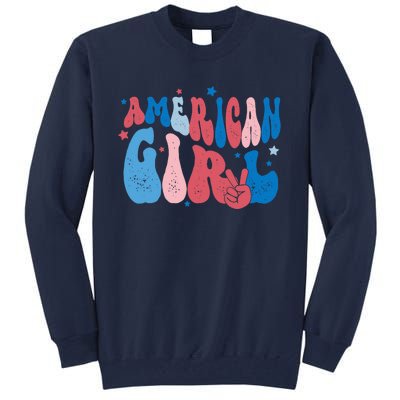 Retro Fourth 4th Of July Patriotic Groovy All American Girl Tall Sweatshirt