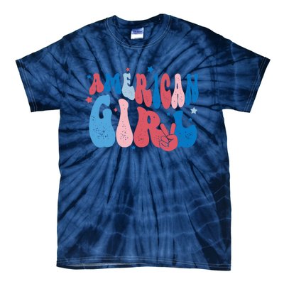 Retro Fourth 4th Of July Patriotic Groovy All American Girl Tie-Dye T-Shirt