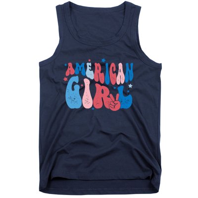 Retro Fourth 4th Of July Patriotic Groovy All American Girl Tank Top