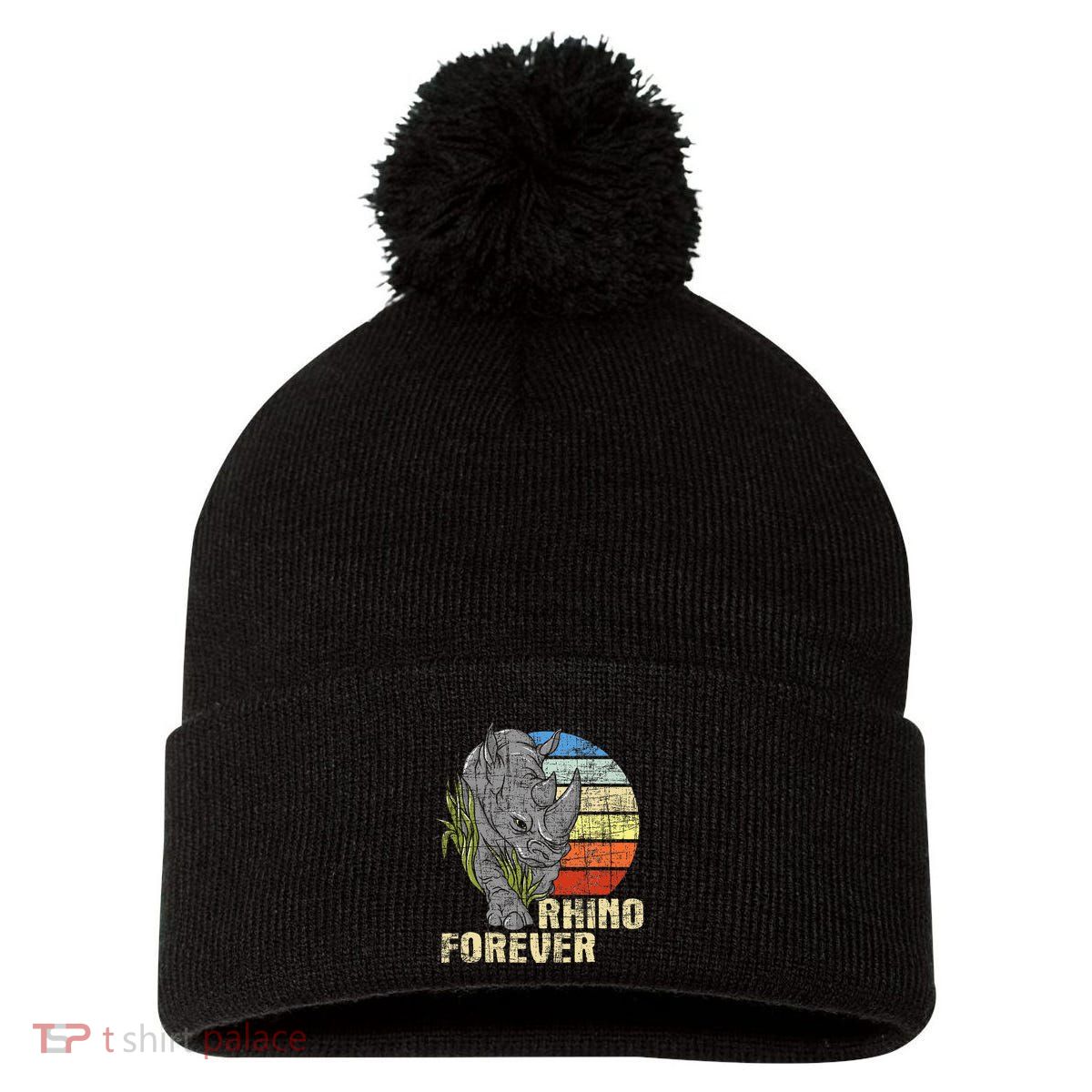 Rhino Forever Animal Whisperer Rhinoceros Safari Animal Pom Pom 12in Knit Beanie