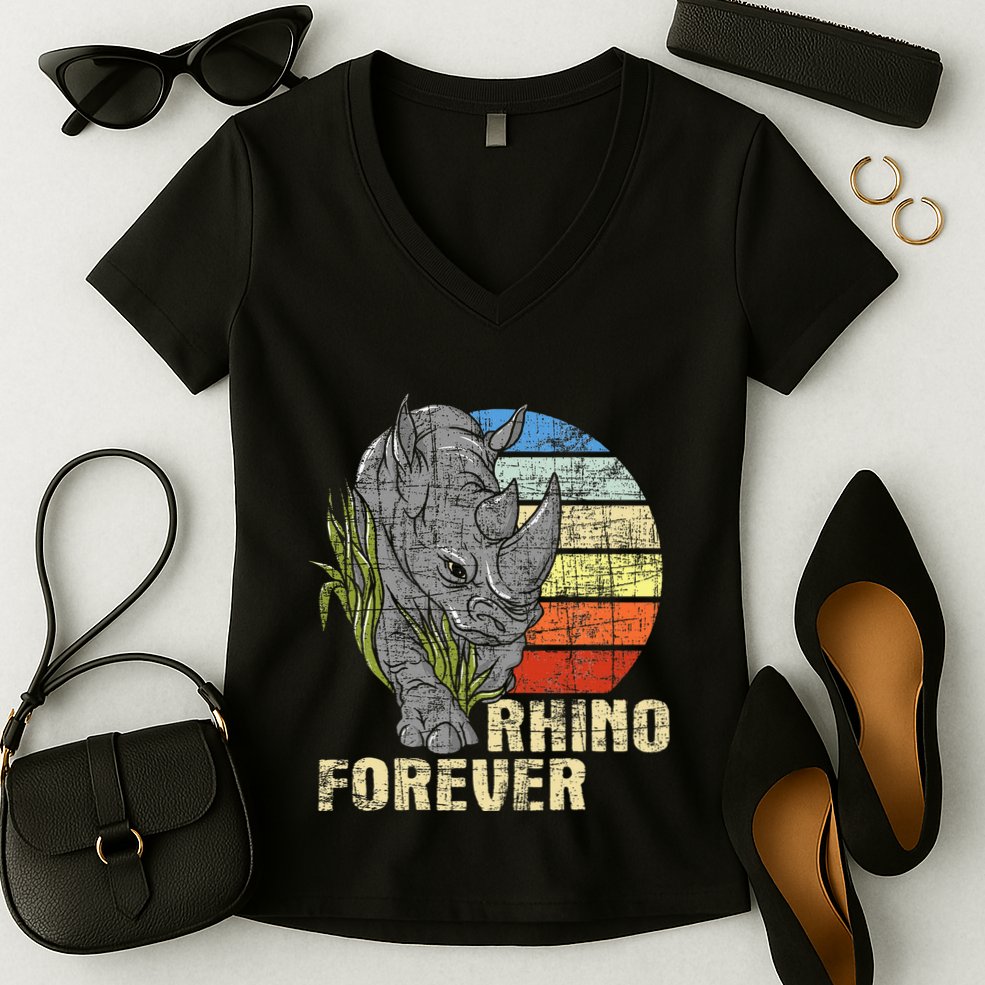 Rhino Forever Animal Whisperer Rhinoceros Safari Animal Women's V-Neck T-Shirt